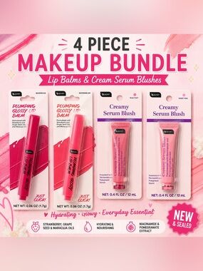 b.pure 4 Pc Makeup Bundle Lip Balm & Cream Serum Blush Set